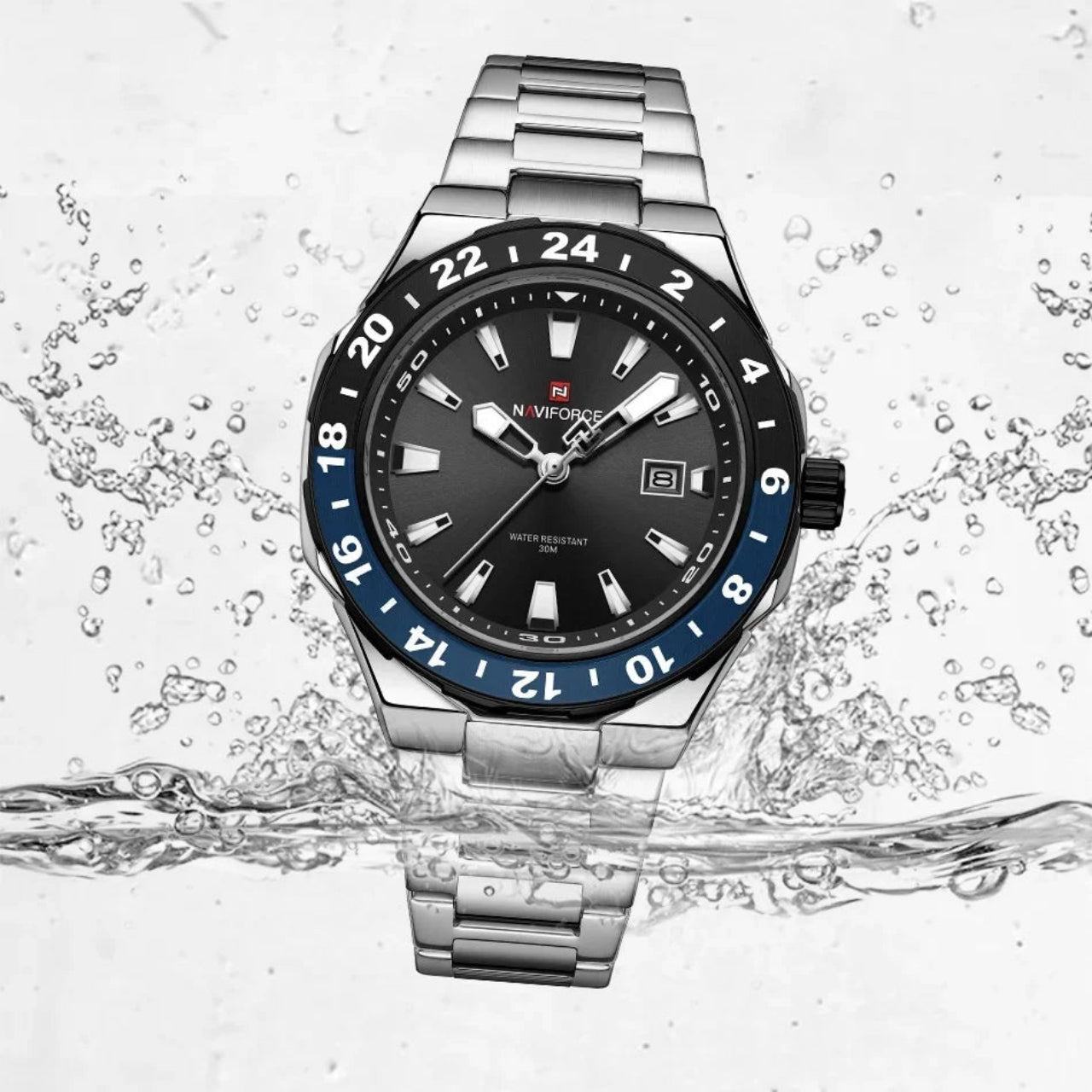Relógio Masculino Naviforce Esportivo de Luxo em Aço Inoxidável
