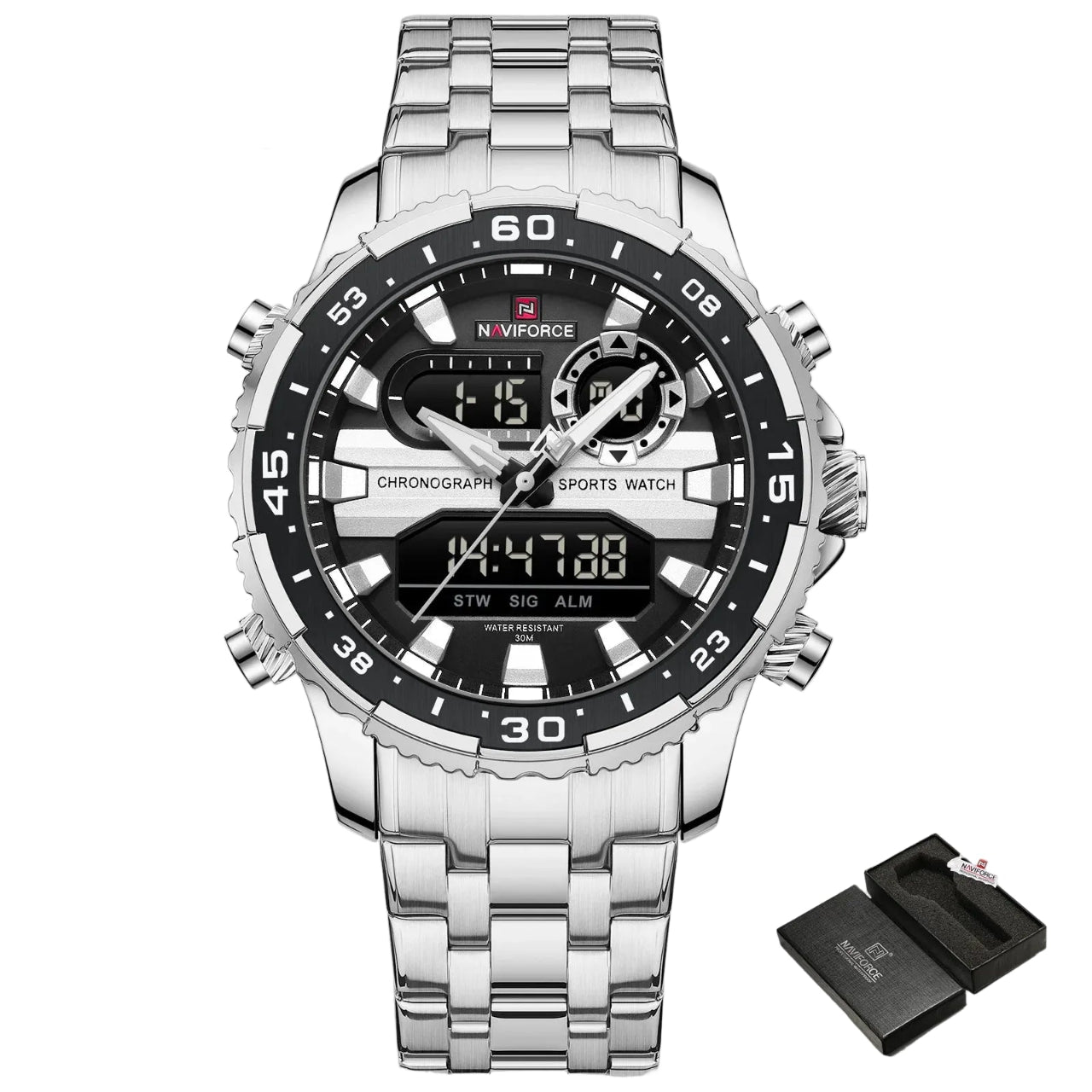 Relógio Masculino Naviforce NF9234 Dual Display Preto e Ouro Luxo