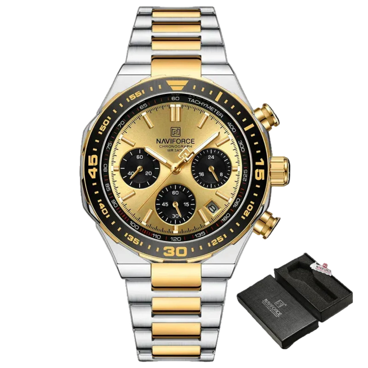 Relógio Masculino Naviforce NF8049 Quartzo Cronógrafo Aço Inoxidável