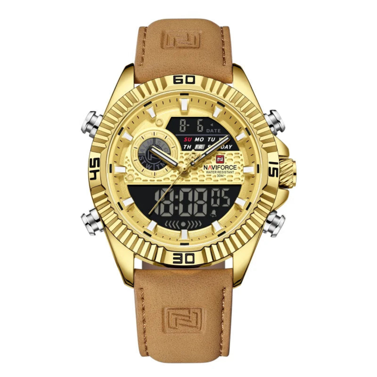 Relógio Masculino NAVIFORCE NF9262L Dual Display Couro 45 mm