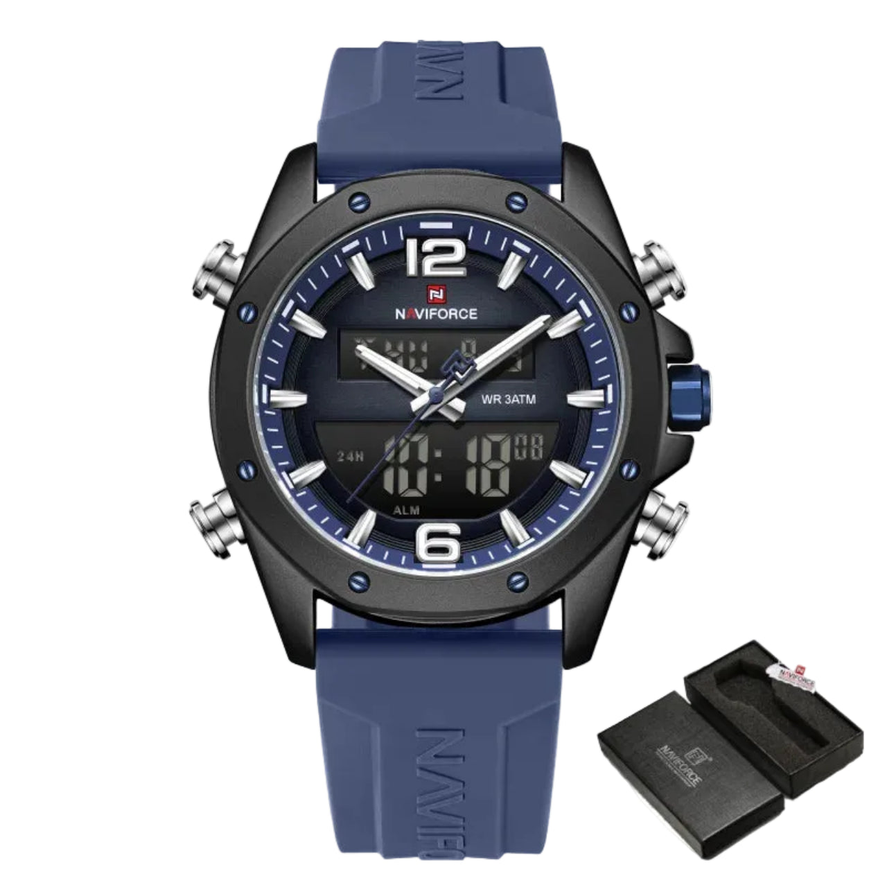 Relógio Masculino NAVIFORCE NF9264 Dual Display Silicone 44 mm
