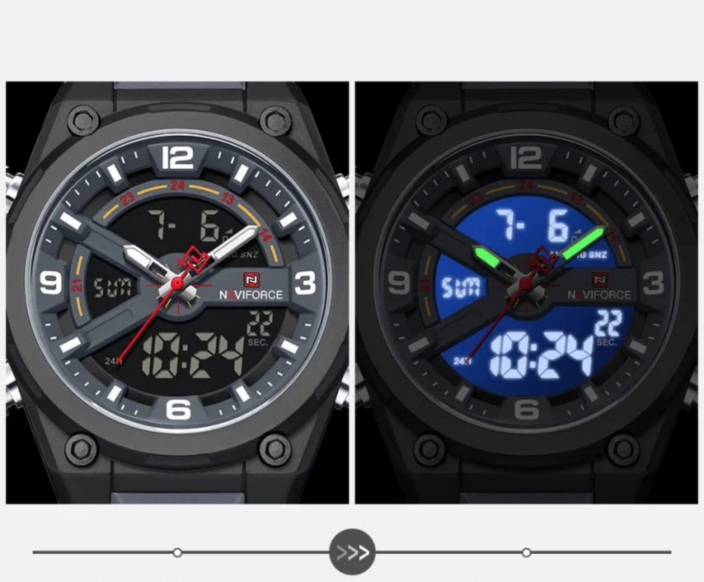 Relógio Masculino NAVIFORCE NF9265 Dual Display Silicone 45 mm