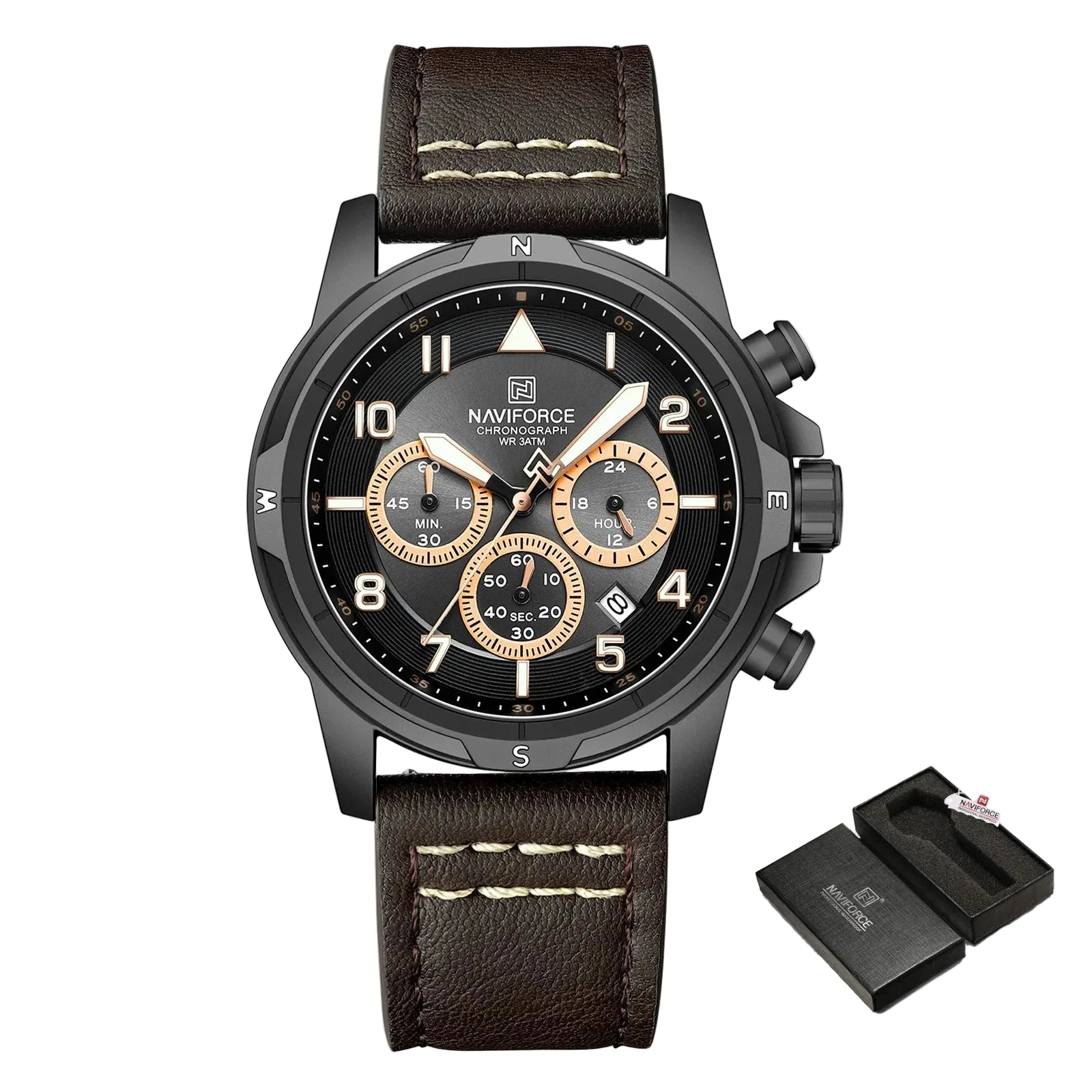 Relógio Masculino Naviforce NF8077 Quartzo Couro Legítimo Vintage