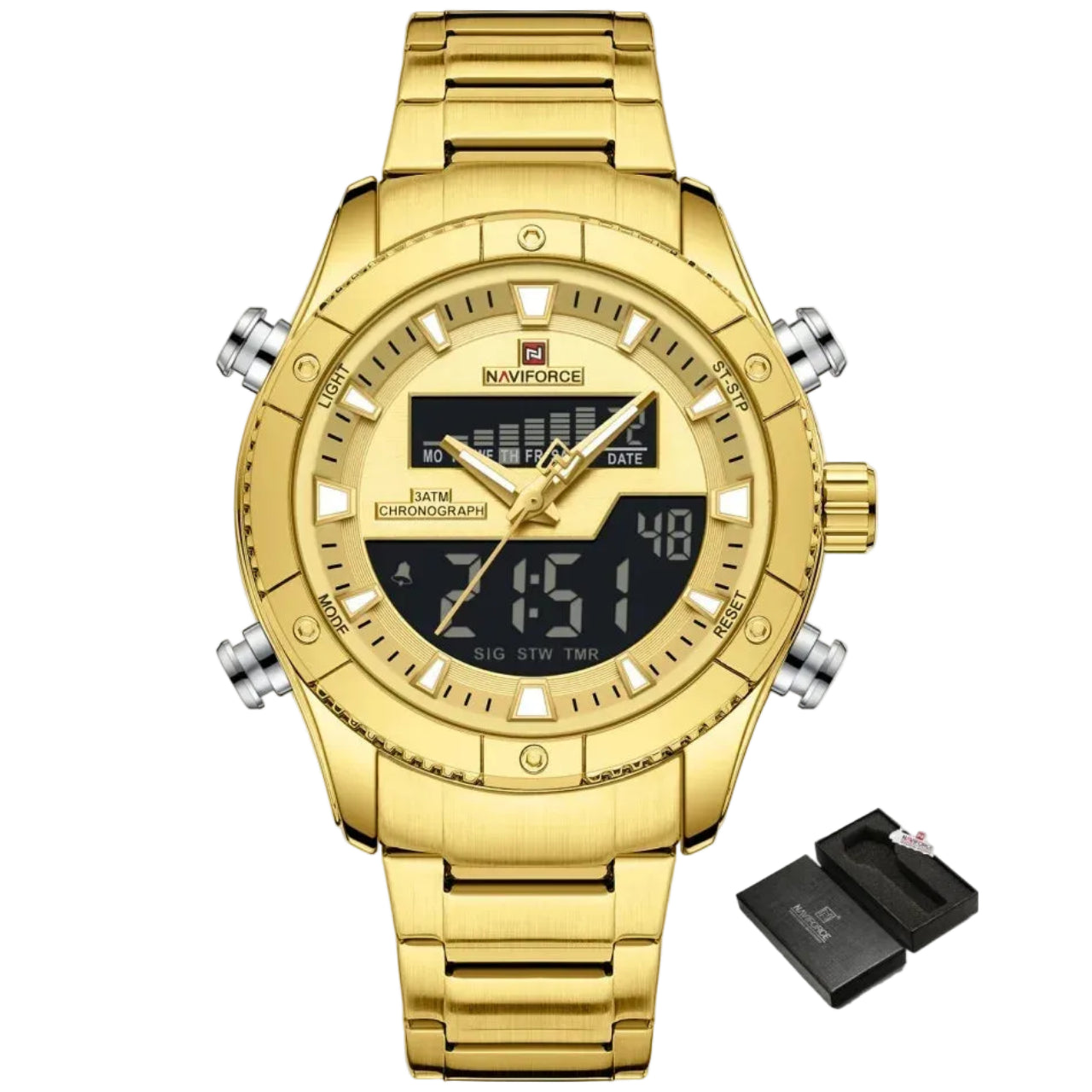 Relógio Masculino Naviforce NF9259 Dual Display Aço Inoxidável Sport