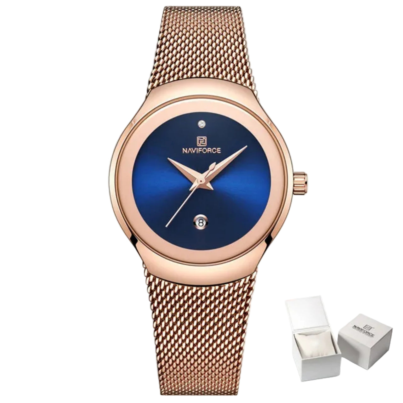 Relógio Feminino Naviforce NF5004 Quartzo Luxo Ouro Rosa Ultra Fino