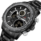 Relógio Masculino NAVIFORCE Dual Display Aço Inox 46 mm 3 ATM