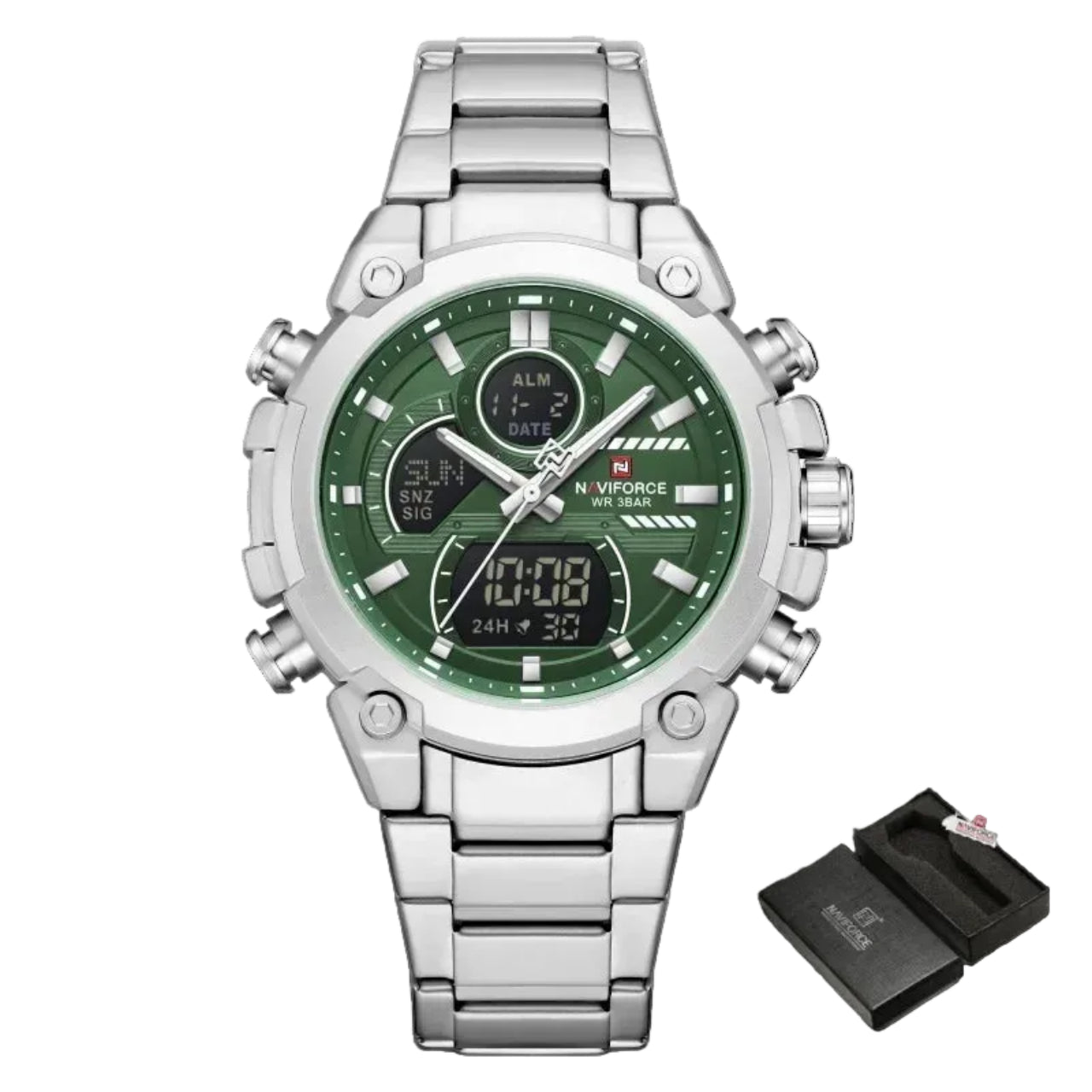 Relógio Masculino Naviforce NF9278 Dual Display Aço Inoxidável Luxo