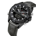 Relógio Masculino NAVIFORCE NF9262L Dual Display Couro 45 mm