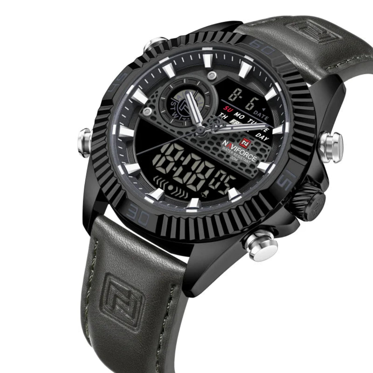 Relógio Masculino NAVIFORCE NF9262L Dual Display Couro 45 mm