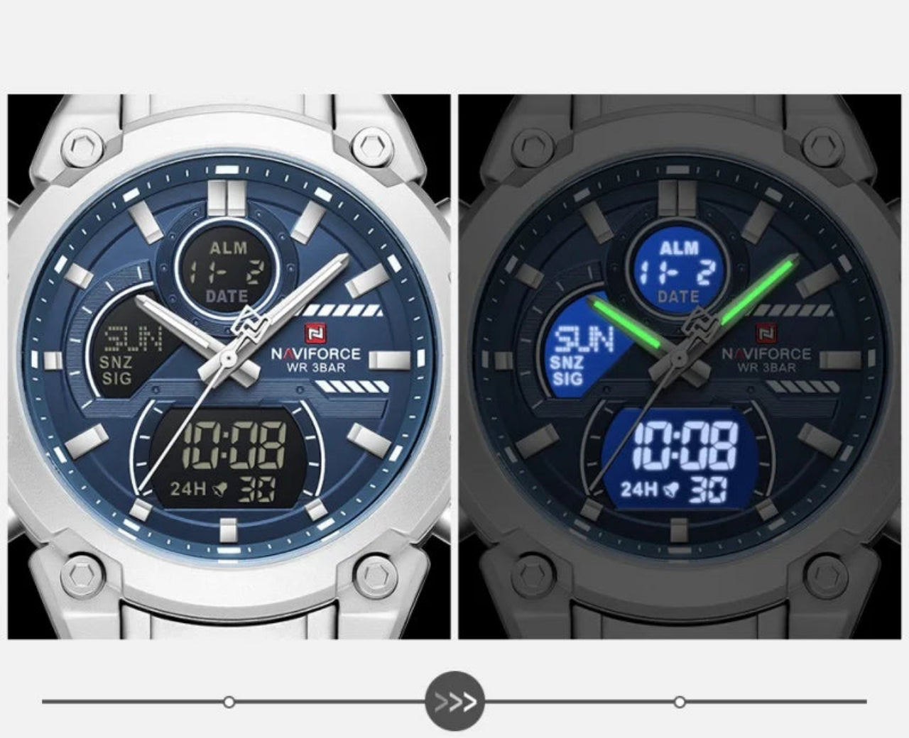 Relógio Masculino Naviforce NF9278 Dual Display Aço Inoxidável Luxo