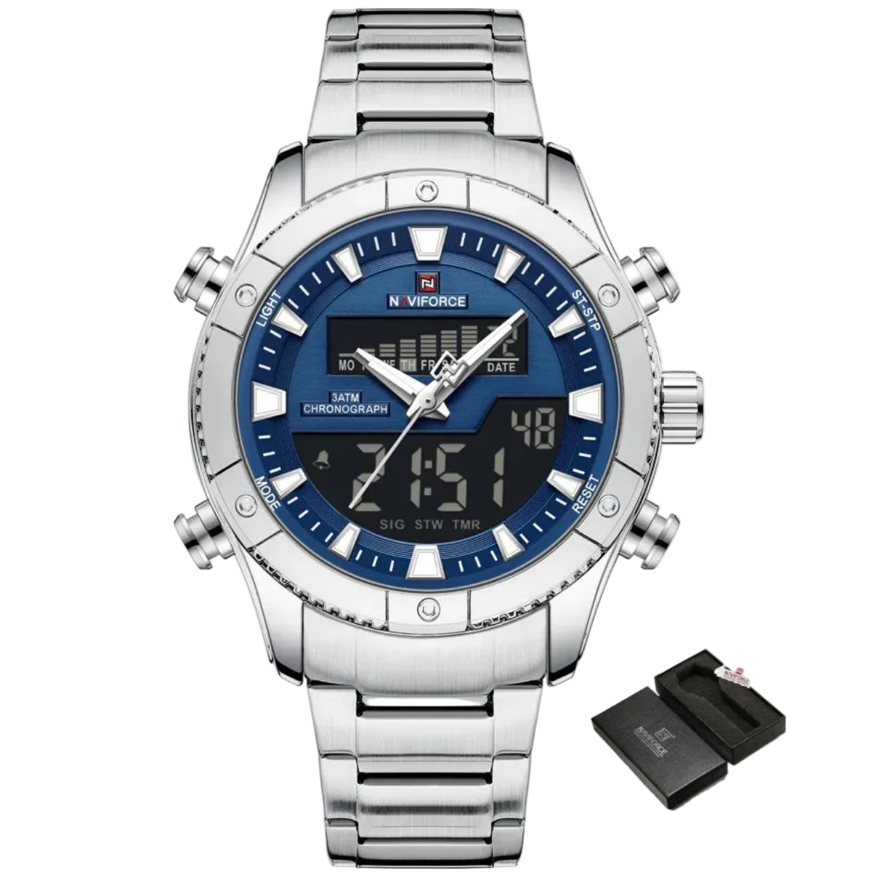 Relógio Masculino Naviforce NF9259 Dual Display Aço Inoxidável Sport