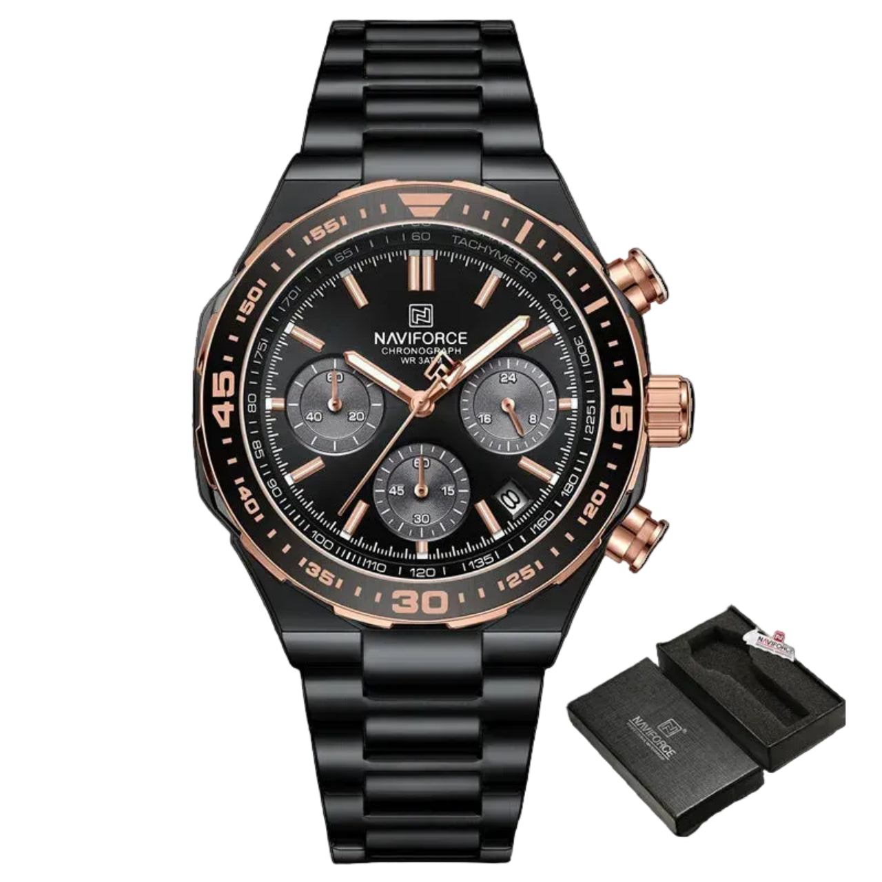 Relógio Masculino Naviforce NF8049 Quartzo Cronógrafo Aço Inoxidável
