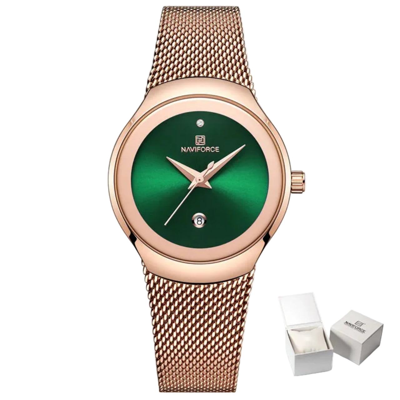 Relógio Feminino Naviforce NF5004 Quartzo Luxo Ouro Rosa Ultra Fino