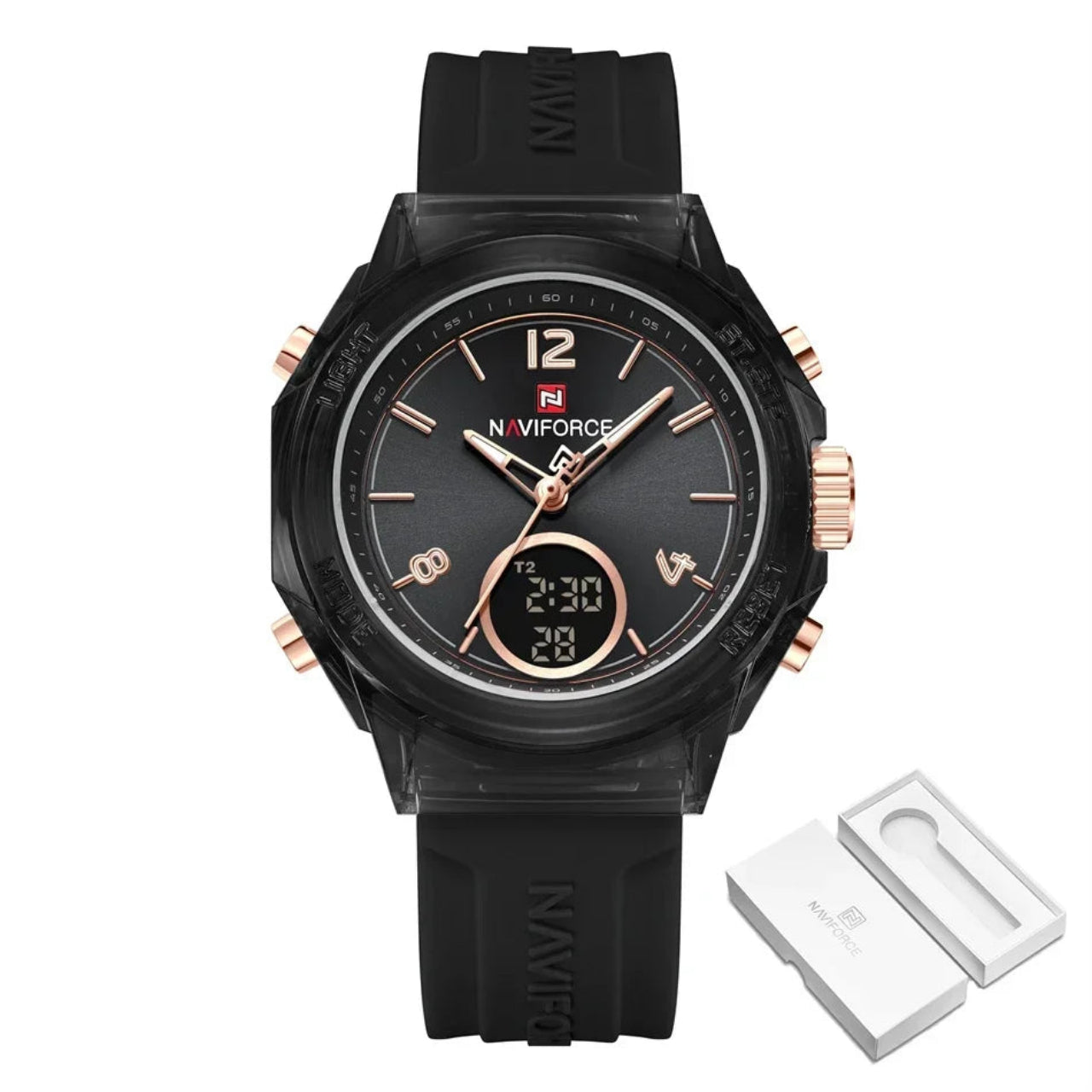 Relógio Feminino NAVIFORCE Dual Display Esportivo 35 mm