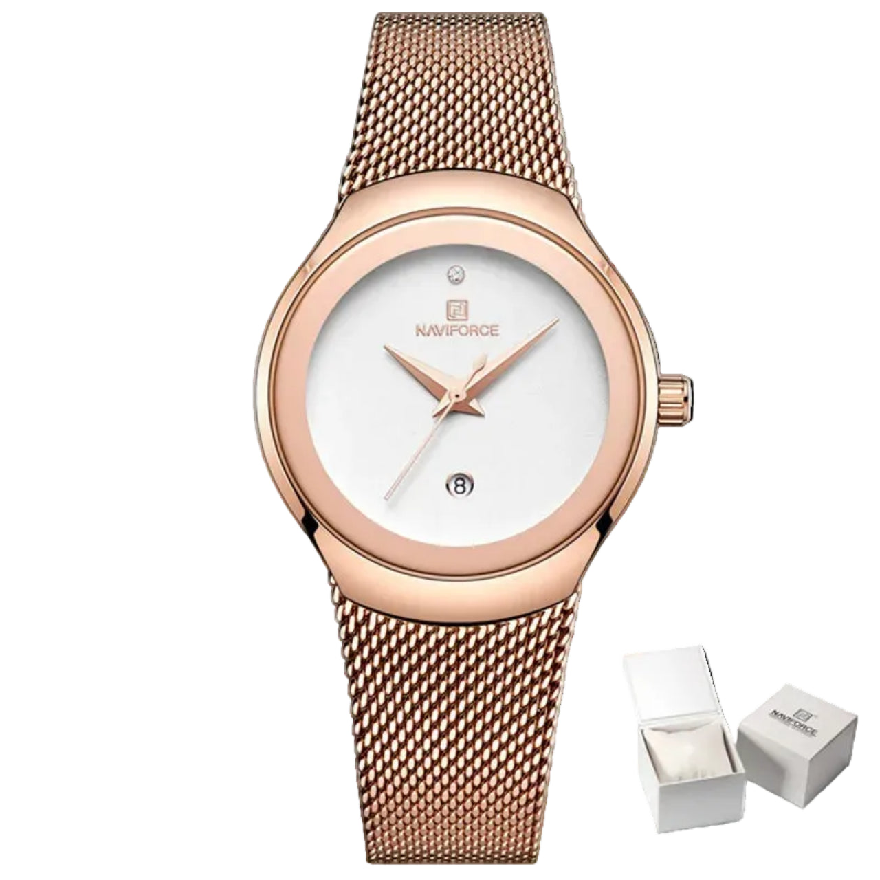 Relógio Feminino Naviforce NF5004 Quartzo Luxo Ouro Rosa Ultra Fino