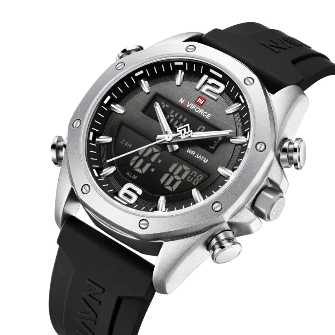 Relógio Masculino NAVIFORCE NF9264 Dual Display Silicone 44 mm