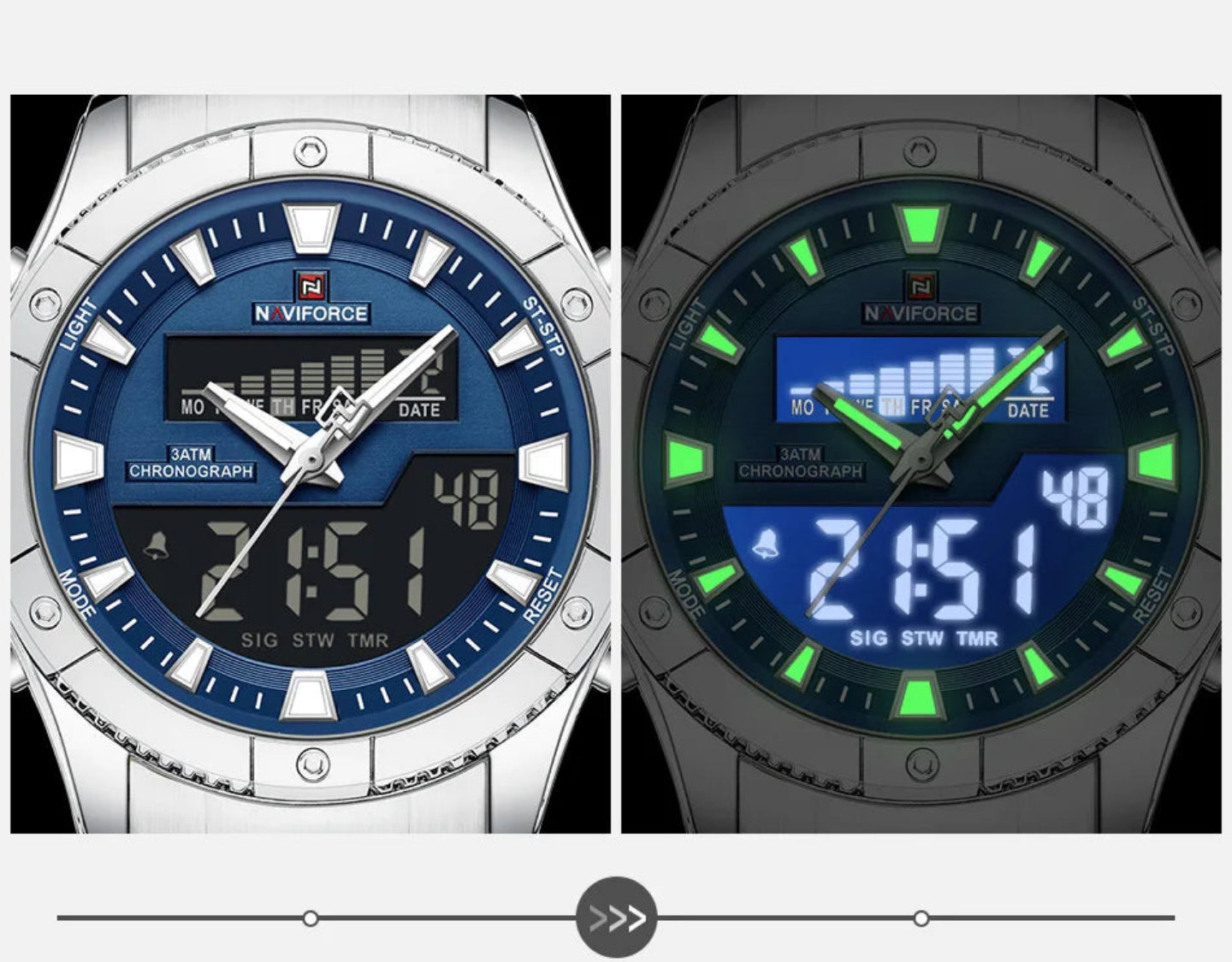 Relógio Masculino Naviforce NF9259 Dual Display Aço Inoxidável Sport