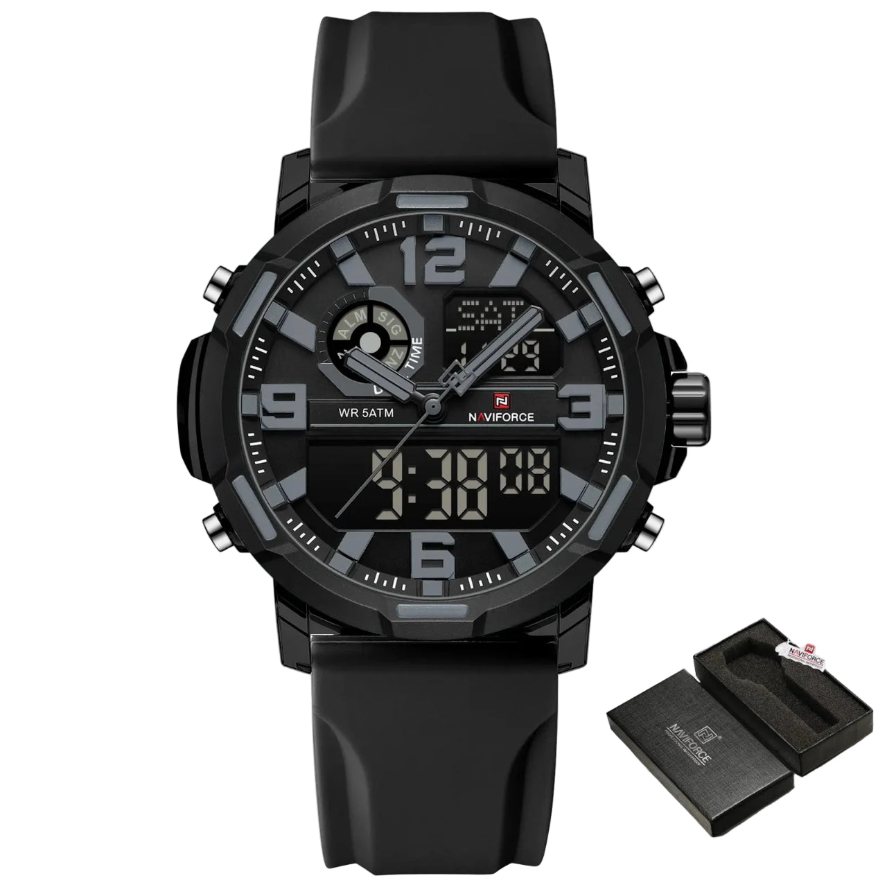 Relógio Masculino NAVIFORCE NF7130 Dual Display Esportivo 45 mm