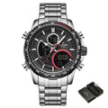 Relógio Masculino NAVIFORCE Dual Display Aço Inox 46 mm 3 ATM