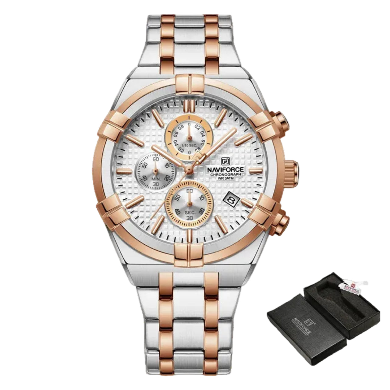 Relógio Masculino Naviforce NF8042 Quartzo Aço Inoxidável Luxo