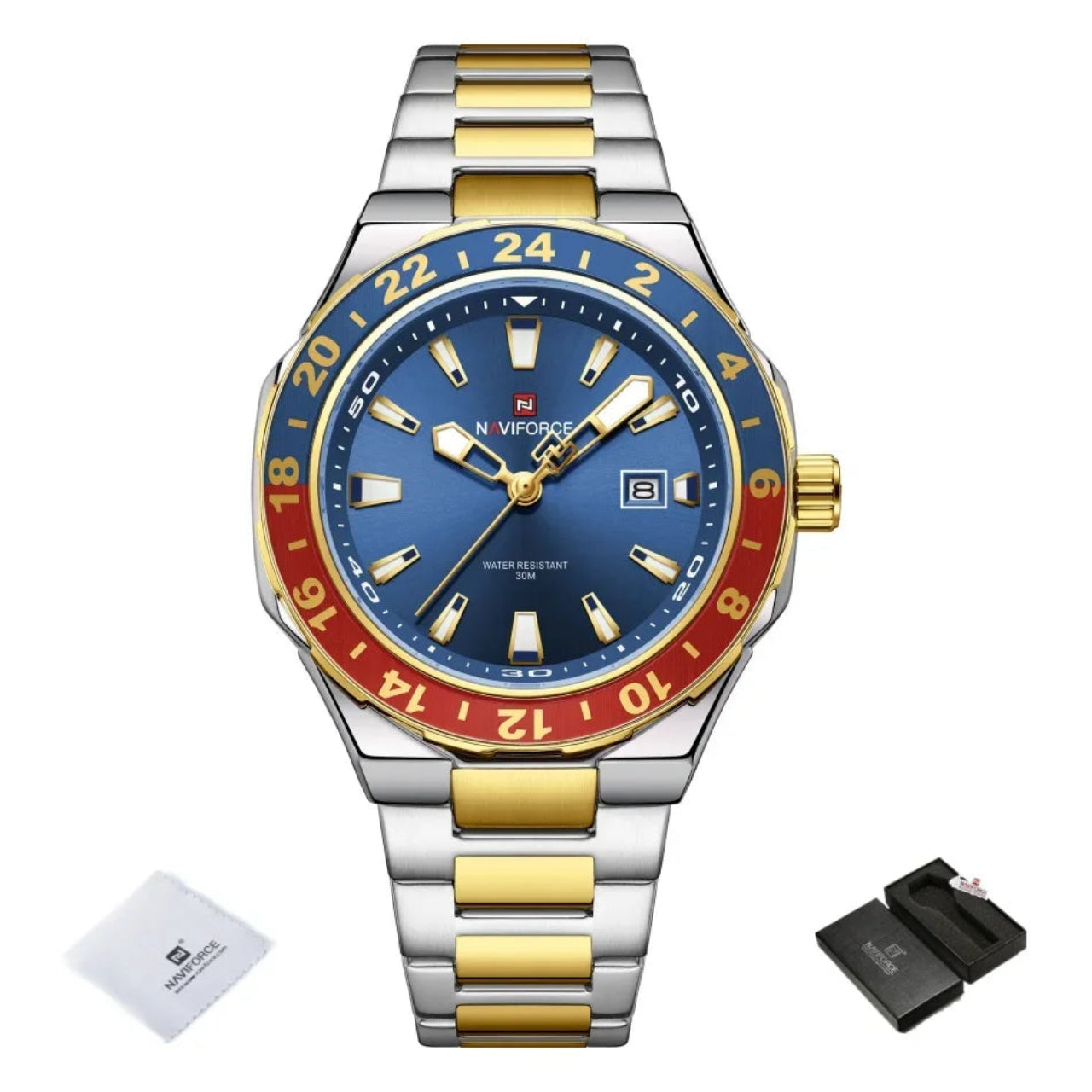 Relógio Masculino Naviforce Esportivo de Luxo em Aço Inoxidável