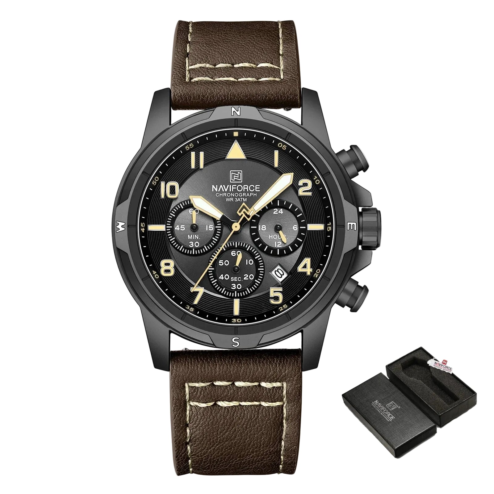 Relógio Masculino Naviforce NF8077 Quartzo Couro Legítimo Vintage