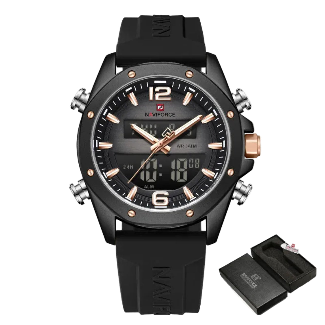 Relógio Masculino NAVIFORCE NF9264 Dual Display Silicone 44 mm