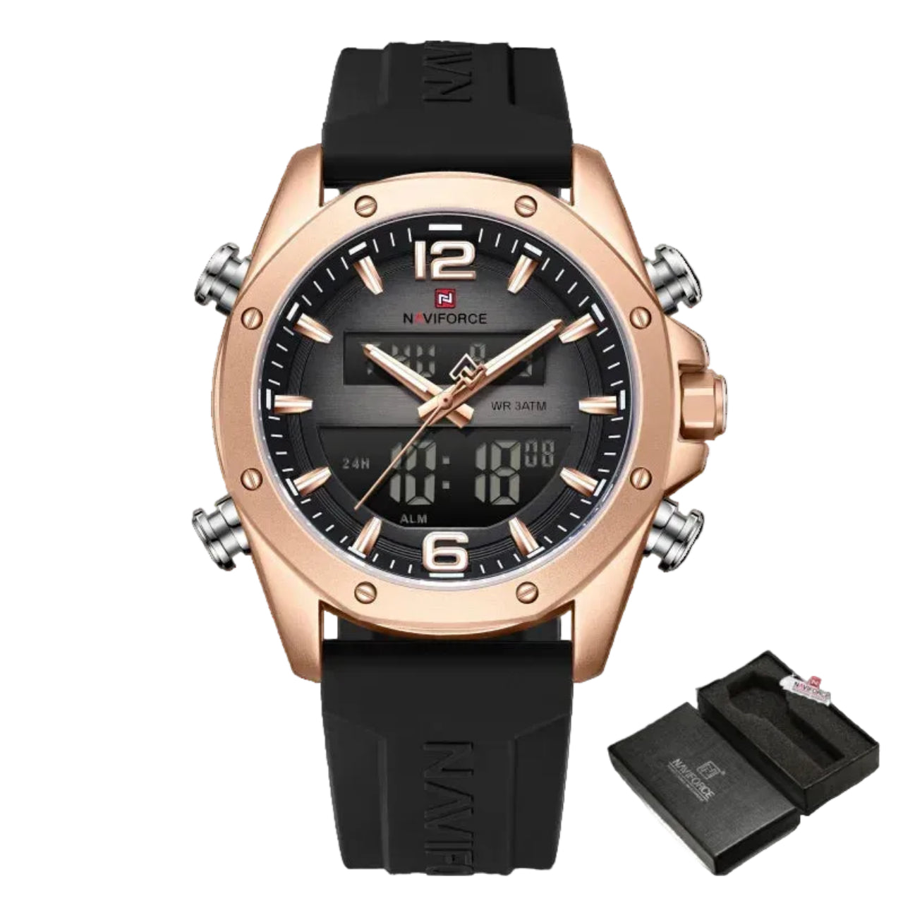 Relógio Masculino NAVIFORCE NF9264 Dual Display Silicone 44 mm