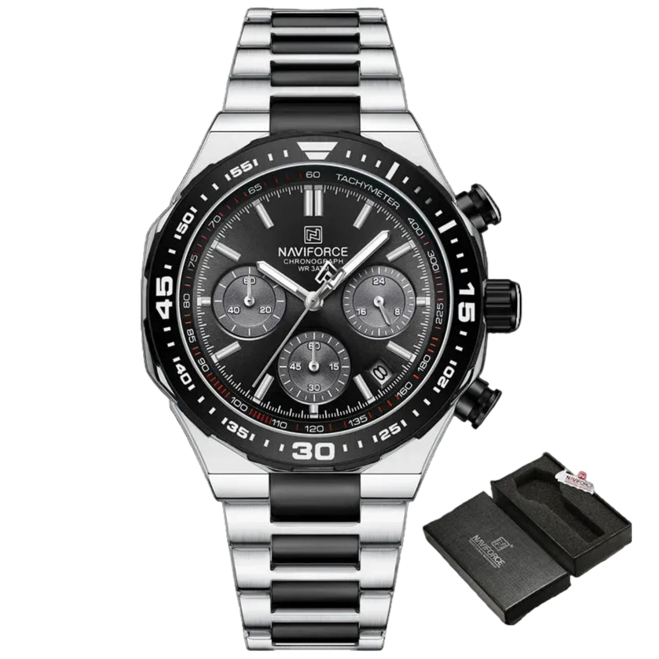 Relógio Masculino Naviforce NF8049 Quartzo Cronógrafo Aço Inoxidável
