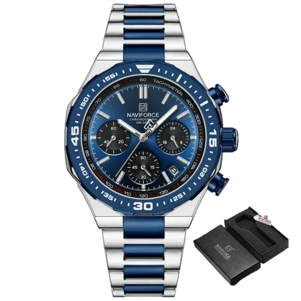Relógio Masculino Naviforce NF8049 Quartzo Cronógrafo Aço Inoxidável