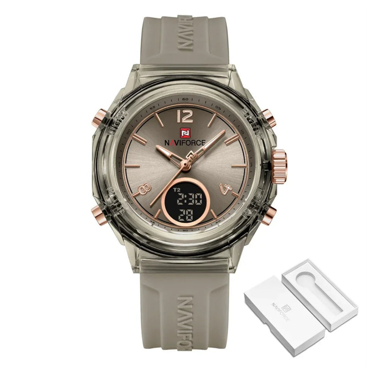 Relógio Feminino NAVIFORCE Dual Display Esportivo 35 mm