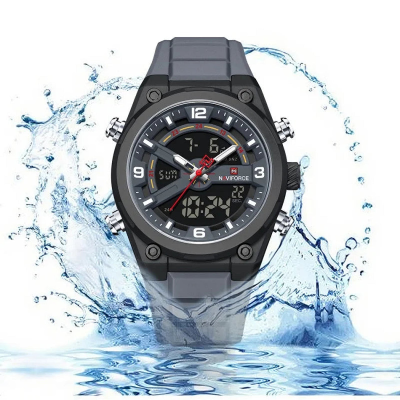 Relógio Masculino NAVIFORCE NF9265 Dual Display Silicone 45 mm