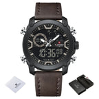 Relógio Masculino NAVIFORCE Dual Display Couro 47 mm LED