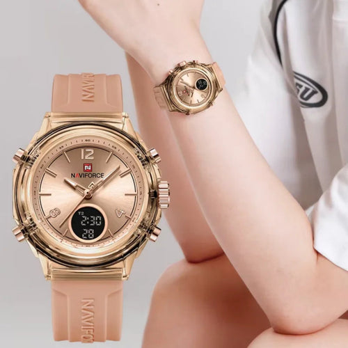 Relógio Feminino NAVIFORCE Dual Display Esportivo 35 mm