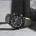 Relógio Masculino NAVIFORCE NF9262L Dual Display Couro 45 mm