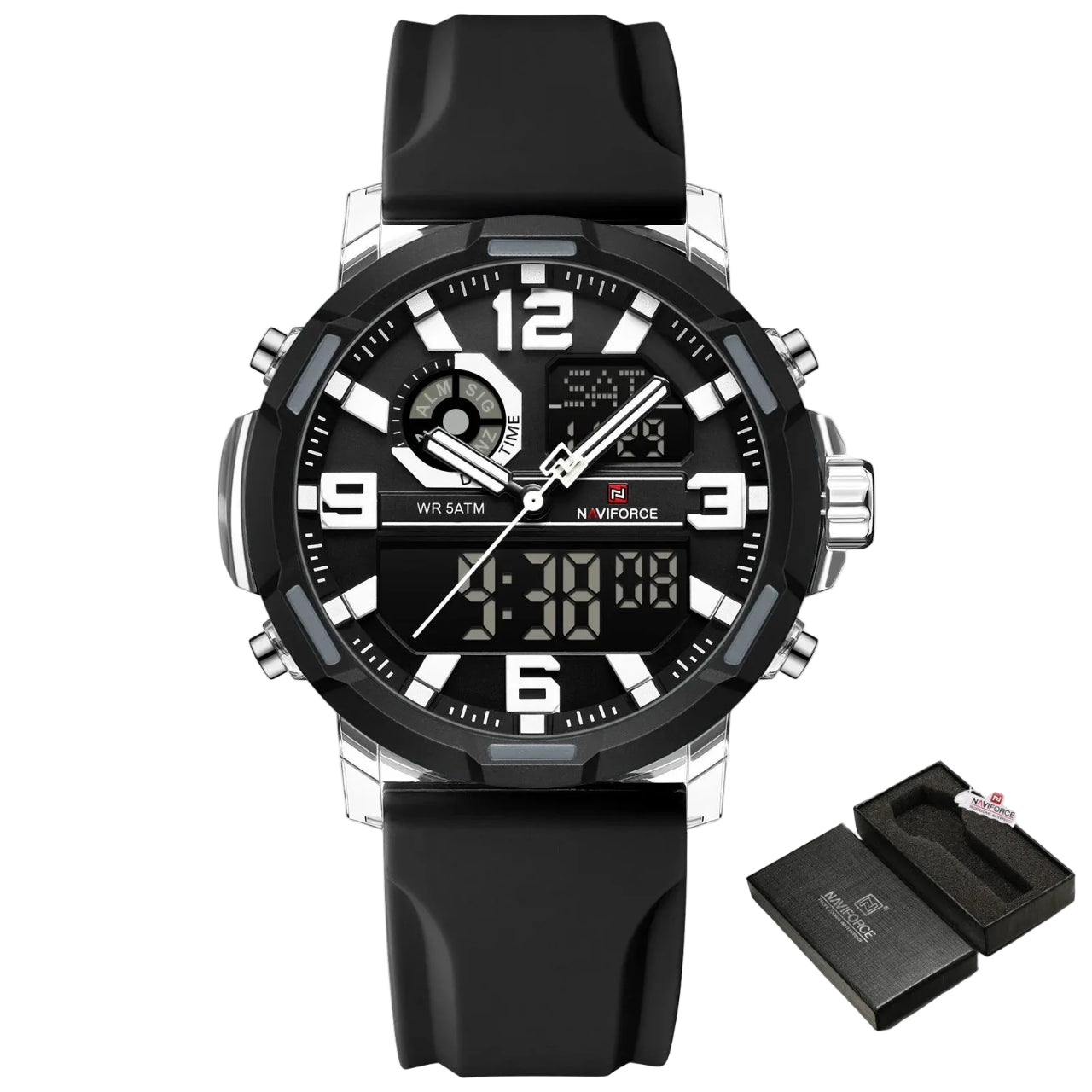 Relógio Masculino NAVIFORCE NF7130 Dual Display Esportivo 45 mm