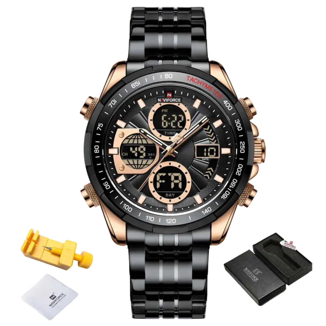 Relógio Masculino Naviforce NF9197S Dual Display Aço Inoxidável Sport