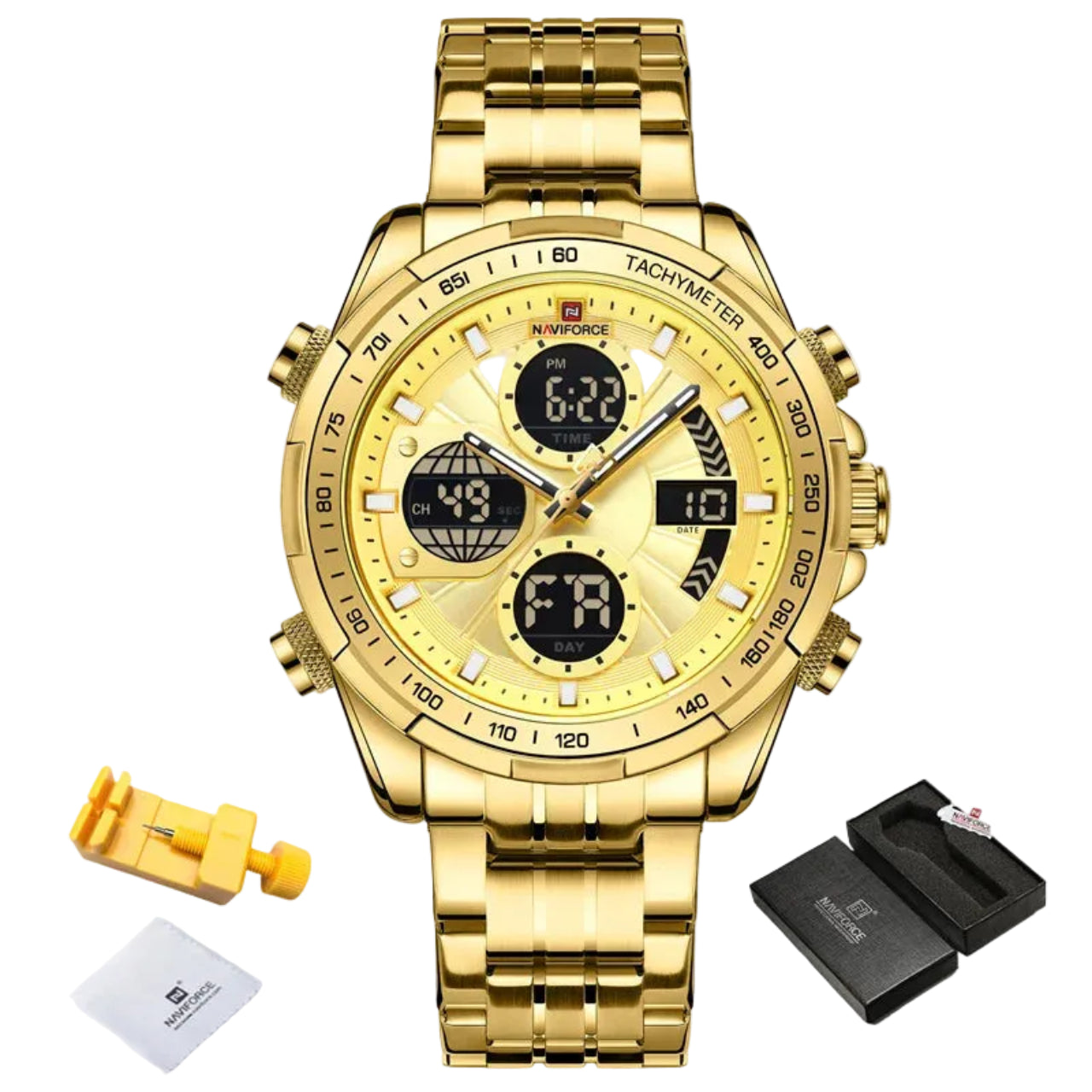 Relógio Masculino Naviforce NF9197S Dual Display Aço Inoxidável Sport